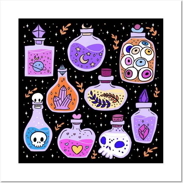 Magical fantasy potions bottles esoteric witchy iteams Wall Art by Yarafantasyart